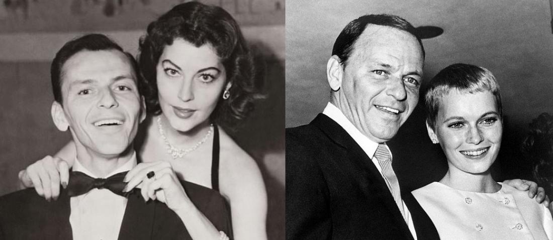 Frank Sinatra z nekdanjima ženama Avo Gardner (leva slika) in Mio Farrow (desna slika). 