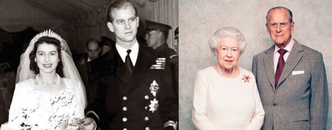 Kraljevi par nekoč (na poročni dan leta 1947) in danes (leta 2017 ob 70. obletnici poroke). Foto: AFP